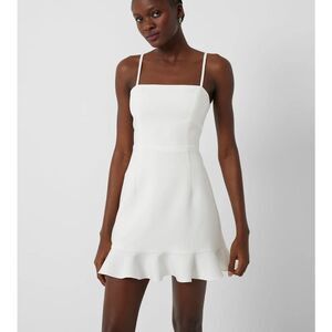 French Connection ivory Sydney mini dress ruffle hem back zip 6 bridal